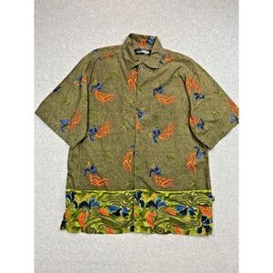 Ying Yang Shirt Mens Small Green Floral Hawaiian Aloha Beach‎ Casual Party Luau